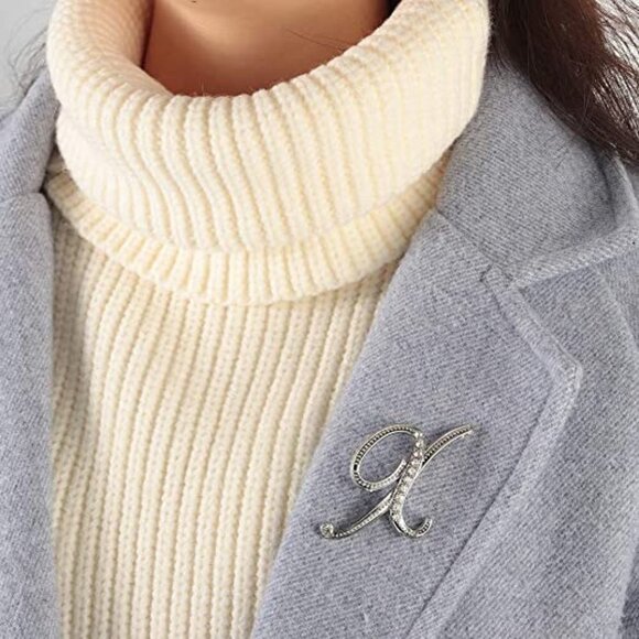 Initial Letter Z Brooch Pin Fashion Silver and Gold with Crystals Pack of Two - Picture 10 of 10